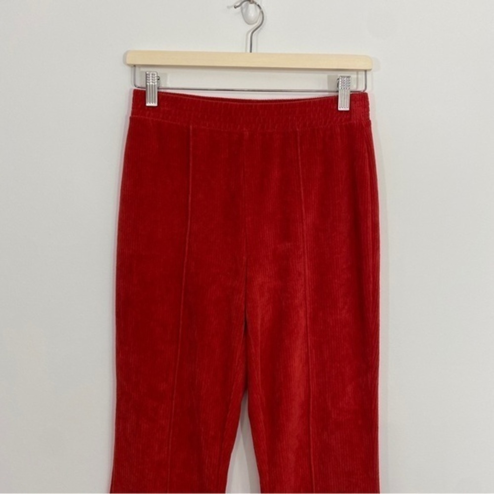 Aerie Small Burnt‎ Orange Red Velour Ribbed Corduroy Flare Pants Pull On - Picture 2 of 9